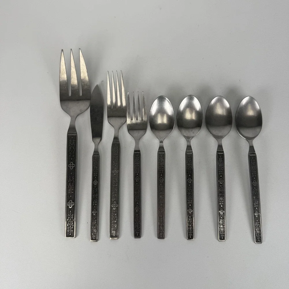 Nasco Kashmir Vintage MIX LOT OF 8 Stainless Korea FORK SPOON SERVING